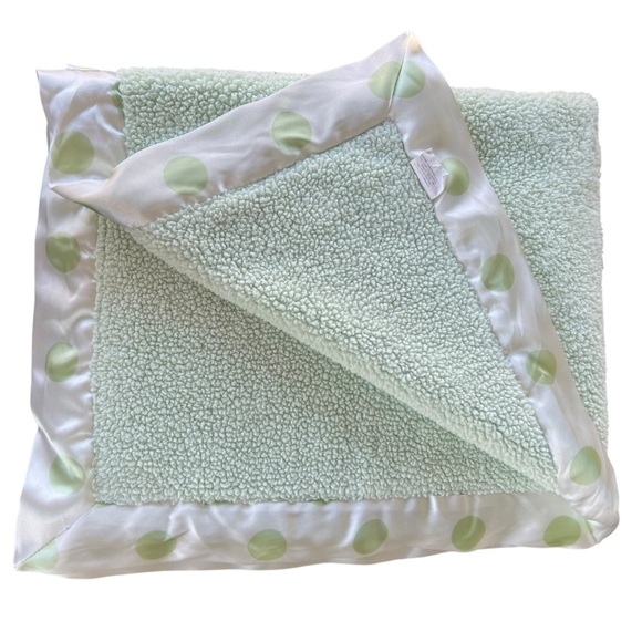 Little Giraffe Mint Green Chenille Baby Blanket Polka Dot Satin Trim 31x37 GUC - Picture 4 of 12